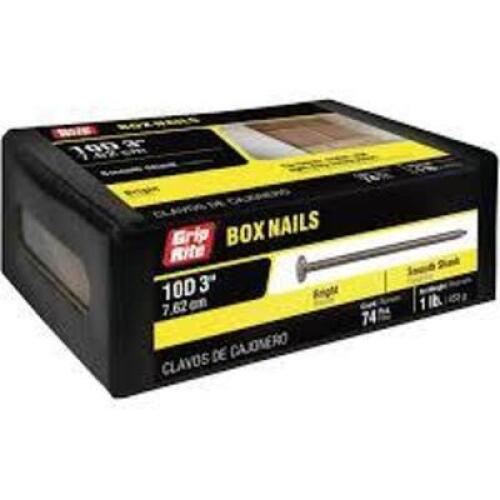 DESCRIPTION: (12) BOXES OF (26) CUT MASONRY NAILS BRAND/MODEL: GRIP RITE INFORMATION: 10D SIZE: 3" RETAIL$: $46.80 EA QTY: 12