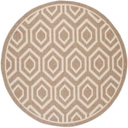 COURTYARD BROWN/BONE 8 FT. X 8 FT. ROUND GEOMETRIC INDOOR/OUTDOOR AREA RUG