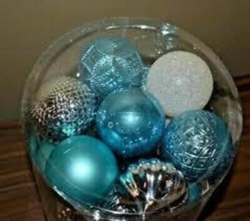 DESCRIPTION: (1) PACKS OF (36) CHRISTMAS ORNAMENTSINFORMATION: BLUE AND WHITE GLITTER BALLSRETAIL$: $29.96 EAQTY: 1