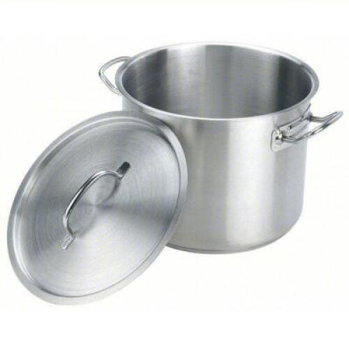 DESCRIPTION: (2) STOCK POT BRAND/MODEL: CRESTWARE #21D994 INFORMATION: STAINLESS STEEL, 1.5 MM GAUGE, LID INCLUDED SIZE: 12 QT, 11" DIAMETER RETAIL$: