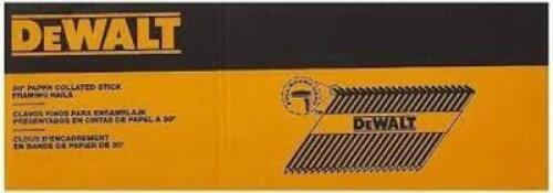 DESCRIPTION: (1) CASE OF PAPER COLLATED STICK FRAMING NAILS BRAND/MODEL: DEWALT INFORMATION: 30 DEGREE RETAIL$: $65.14 EA QTY: 1