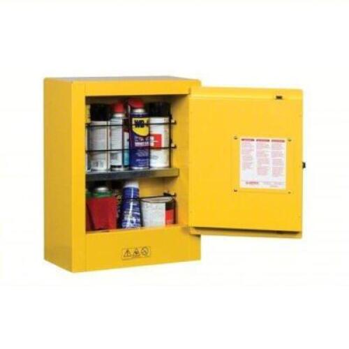 DESCRIPTION: (1) FLAMMABLE LIQUID STORAGE CABINET BRAND/MODEL: JUSTRITE #890200 INFORMATION: YELLOW SIZE: 22" H x 17" W x 8" D RETAIL$: $581.00 EA QTY