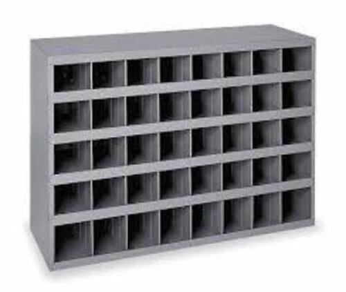 DESCRIPTION: (1) PIGEONHOLE BIN UNIT BRAND/MODEL: DURHAM #3W126 INFORMATION: BLUE, 40 COMPARTMENTS SIZE: 34 IN X 12 IN X 24 IN RETAIL$: $204.61 EA QTY
