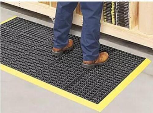 DESCRIPTION: (1) ANTI-FATIGUE RUG BRAND/MODEL: PRO-SOURCE INFORMATION: BLACK WITH ORANGE, DRAINAGE HOLES RETAIL$: $180.00 EA QTY: 1
