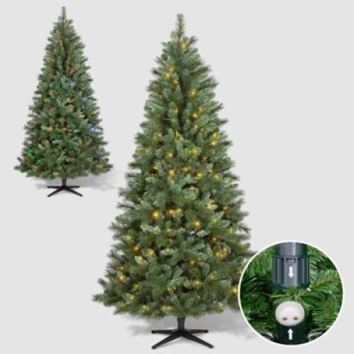 7FT PRE-LIT ARTIFICIAL CHRISTMAS TREE DOUGLAS FIR AUTO CONNECT BI-COLOR LED LIGHTS