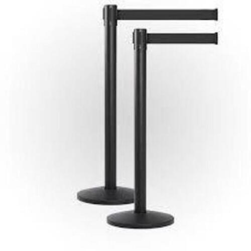 DESCRIPTION: (1) 2PC DUAL 4 WAY BELT BARRIER POST SET BRAND/MODEL: 60044682 INFORMATION: BLACK SIZE: 7.5' RETAIL$: $119.00 EA QTY: 1