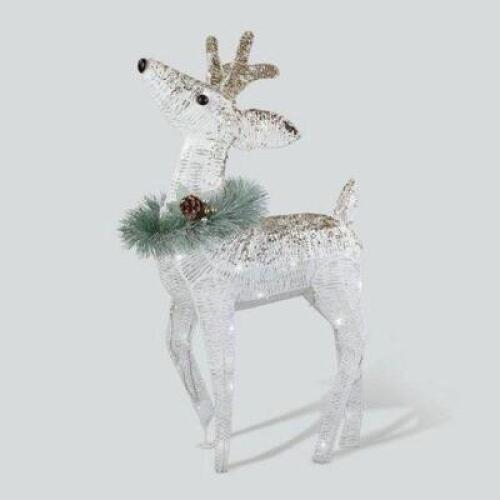 27.4IN GLITTER STRING FAWN CHRISTMAS LED NOVELTY SCULPTURE PURE WHITE TWINKLE LIGHTS