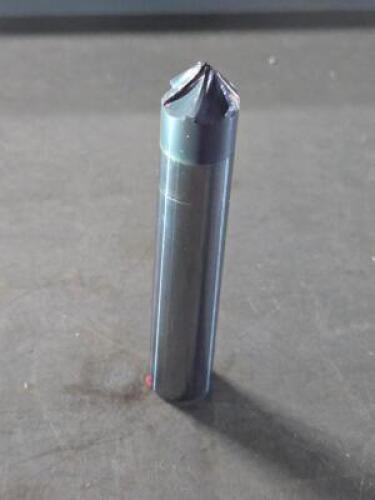 DESCRIPTION: (2) SOLID CARBIDE 45 DEG TAPER FORM BARREL CUTTERER END MILL BRAND/MODEL: ACCUPRO 03327145 SIZE: 0.6250" SM END DIA 5/16" LOC 5/8" SD RET