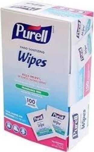 DESCRIPTION: (4) HAND SANITIZER WIPES BRAND/MODEL: PURELL SIZE: 100 WIPES EA RETAIL$: $12.00 EA QTY: 4