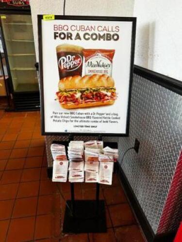 DESCRIPTION METAL SIGN FRAME AND STAND. LOCATION COUNTER QTY 1