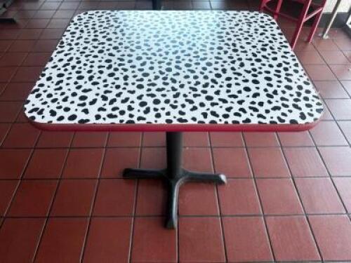 DESCRIPTION (2) 30" X 24" TABLES W/ DALMATIAN PRINT TOPS SIZE 30" X 24" LOCATION COUNTER QTY 2
