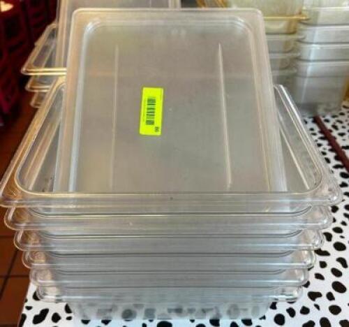 DESCRIPTION (6) HALF SIZE PLASTIC INSERTS W/ LIDS SIZE 4" DEEP LOCATION COUNTER QTY 6