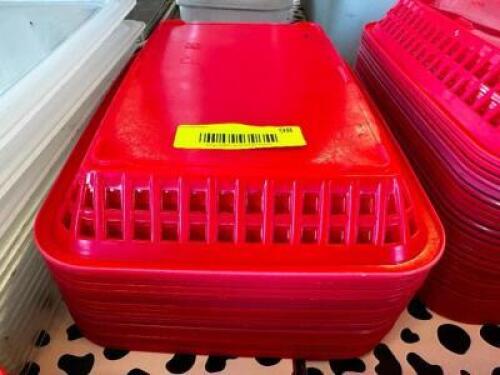 DESCRIPTION (12) RED PLASTIC FOOD BASKETS LOCATION COUNTER QTY 12
