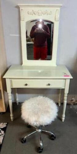 WHITE VANITY WITH MIRROR AND CHAIR