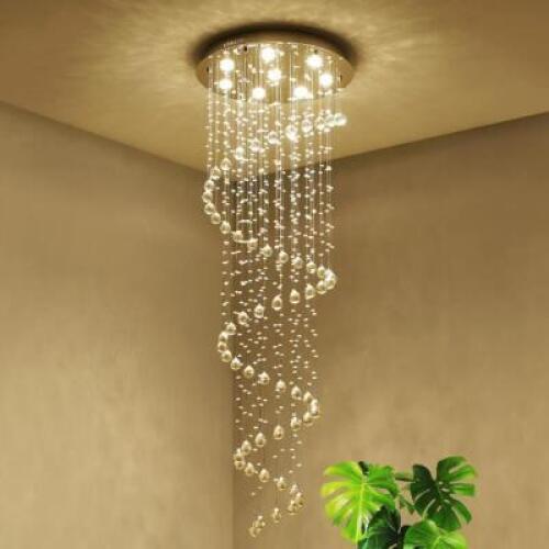 MODERN CRYSTAL SPIRAL RAINDROP CHANDELIER FLUSH MOUNT LED LIGHT FIXTURE