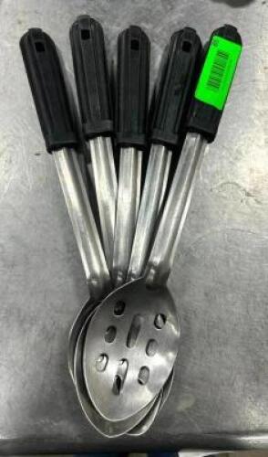 (5) STAINLESS PERFORATED SERVING SPOONS