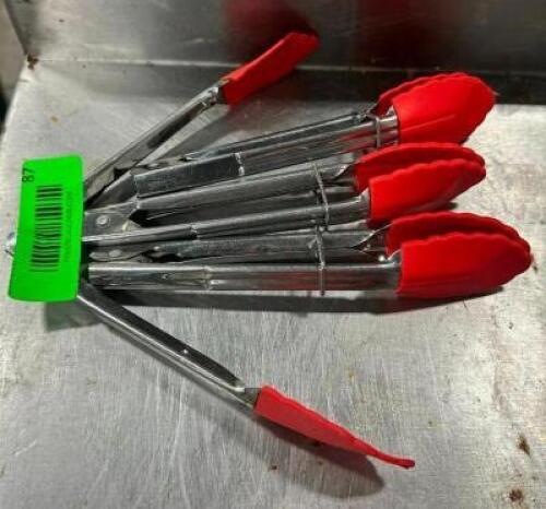 (4) SMALL STAINLESS TONGS WITH SILICONE TIPS
