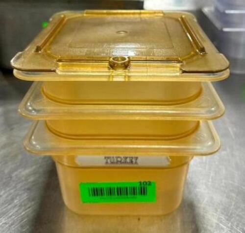 (3) 1/6 SIZE PLASTIC INSERTS WITH (1) LID