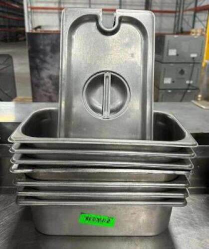 (6) 1/3 SIZE STAINLESS INSERTS WITH LIDS