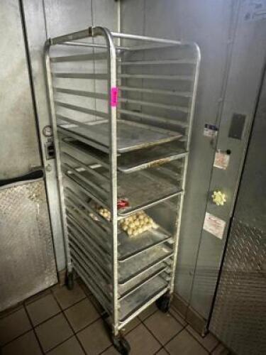 DESCRIPTION TWENTY PAN ROLL ABOUT TRAY RACK. ADDITIONAL INFORMATION FRONT LOAD LOCATION WALK IN QTY 1