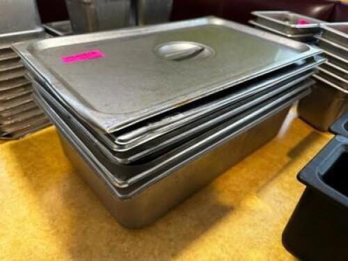 DESCRIPTION (3) FULL SIZE STAINLESS INSERT W/ LIDS THIS LOT IT: SOLD BY THE PIECE SIZE 4" DEEP LOCATION FRONT QTY 3