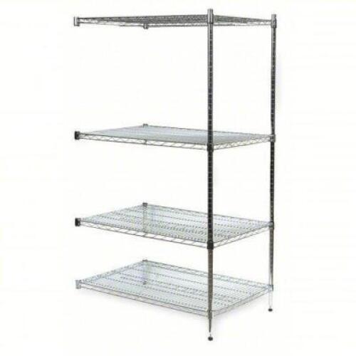 DESCRIPTION: (1) WIRE SHELVING SYSTEM BRAND/MODEL: PRODUCT NUMBER #2KPC7 INFORMATION: CHROME, WIRE, ADD-ON, 4 SHELVES, SPLIT SLEEVE, COMES WITH ALL 4
