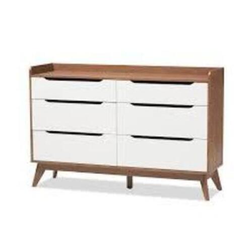 DESCRIPTION: (1) CHEST OF DRAWERS BRAND/MODEL: BAXTON STUDIO #WI-1704-4008 INFORMATION: WALNUT AND WHITE AND GRAY, 6 DRAWERS, IMAGES ARE FOR ILLUSTRAT