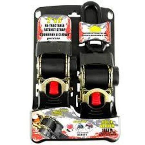 DESCRIPTION: (1) SET OF (2) RETRACTABLE RATCHETING TIE-DOWNS BRAND/MODEL: ERICKSON #34414 INFORMATION: BLACK, 4000 LB MAXIMUM RETAIL$: $76.40 EA QTY: