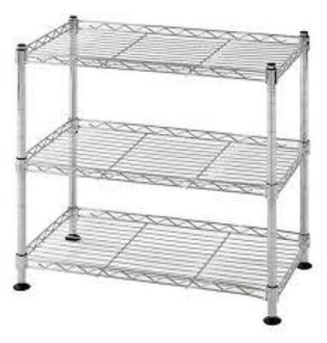 DESCRIPTION: (2) MINI WIRE SHELVING RACK BRAND/MODEL: MUSCLE RACK #WS181018-C INFORMATION: CHROME SIZE: 18 X 10 X 18 RETAIL$: $36.35 EA QTY: 2