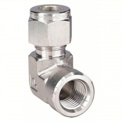 DESCRIPTION: (4) FEMALE ELBOW BRAND/MODEL: PARKER #4FEL2N-B SIZE: 90 Degrees: 316 Stainless Steel, Compression x FNPT, For 1/4 in Tube OD RETAIL$: $63