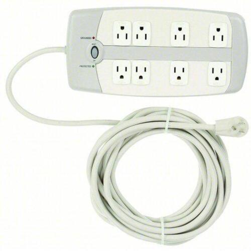 DESCRIPTION: (1) SURGE PROTECTOR OUTLET STRIP BRAND/MODEL: POWER FIRST #52NY53 SIZE: 8 Outlets, NEMA 5-15R, NEMA 5-15P, 25 ft Cord Lg, White RETAIL$: