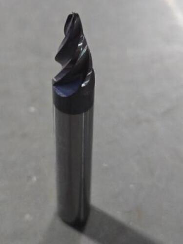 DESCRIPTION: (2) SOLID CARBIDE 15 DEG TAPER FORM BARREL CUTTER END MILL BRAND/MODEL: ACCUPRO 03328903 SIZE: 0.3750" SM END DIA 0.5901" LOC 3/8" SD RET