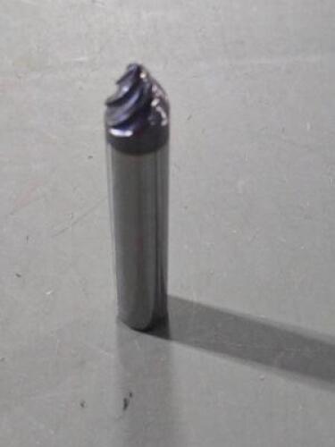 DESCRIPTION: (2) SOLID CARBIDE BARREL CUTTER TAPER FORM END MILL BRAND/MODEL: ACCUPRO 03313640 SIZE: 30 DEG ANGLE/SIDE 7/16" LOC 1/2" SD RETAIL$: $201