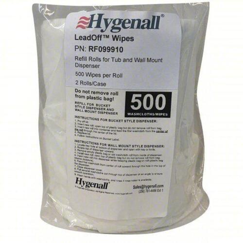DESCRIPTION: (1) CASE OF (2) LEAD REMOVING WIPES FOR TUB AND WALL MOUNT DISPENSER BRAND/MODEL: HYGENALL LEADOFF #53DJ77 SIZE: Bucket, 500 Wipes per Co