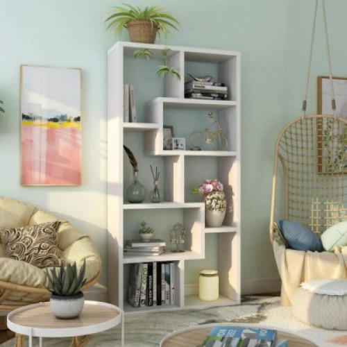 DORE WHITE WOOD 8-SHELF STANDARD BOOKCASE