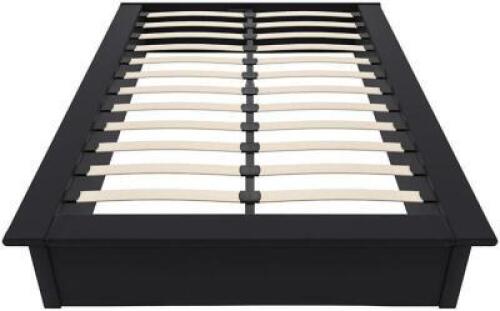 MAVEN PLATFORM BED WITH UPHOLSTERED FAUX LEATHER WITH WOODEN SLAT SUPPORT