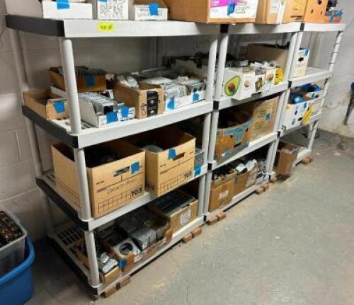 (3) 4-TIER PLASTIC SHELVING UNITS