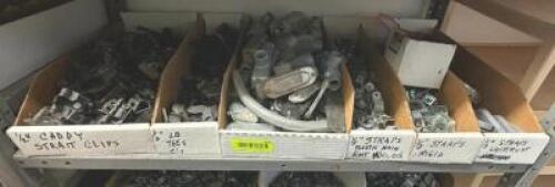 ASSORTED ELECTRICAL CLIPS, STRAPS AND TEE'S