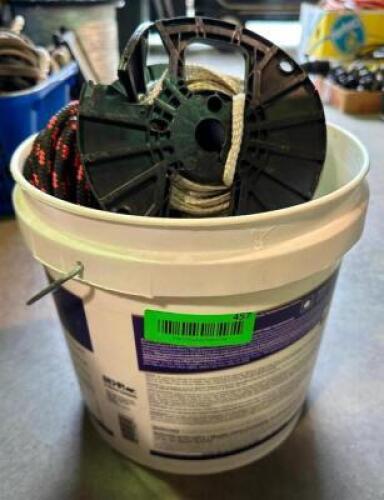 BUCKET OF ASSORTED TYPES OF ROPE