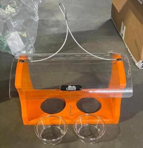 ORANGE BIRD FEEDER WITH 2 BOWLS