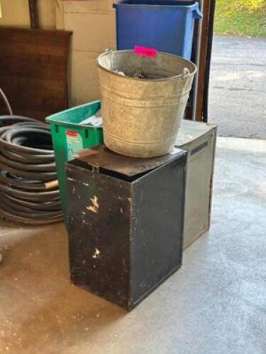 ASSORTED STORAGE BINS AND HARDWARE