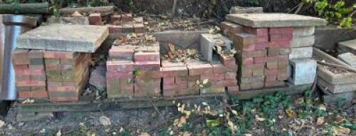 ASSORTED BRICKS, CONCRETE PAVERS, AND WOOD POSTS