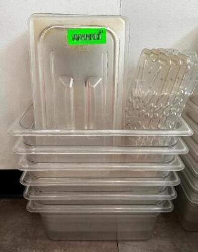DESCRIPTION (6) 1/3 SIZE SIZE PLASTIC INSERTS W/ LIDS AND DRAIN INSERTS. THIS LOT IS: SOLD BY THE PIECE SIZE 6" DEEP LOCATION FRONT QTY 6