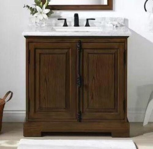 Clinton 36 in. Single Sink Antique Coffee Bath Vanity with Carrara Marble Top (Assembled)