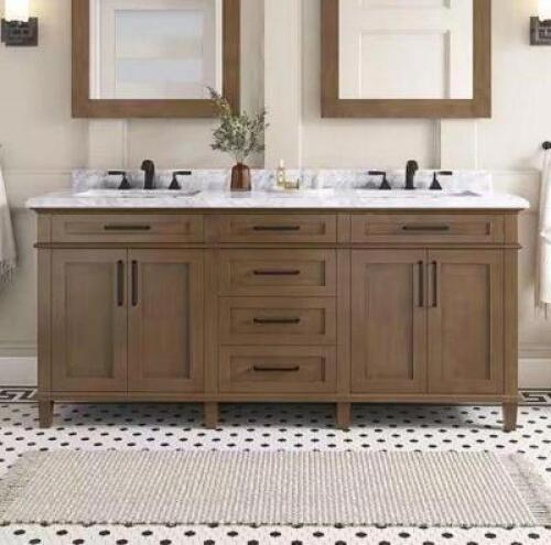 Sonoma 72 in. Double Sink Almond Latte Bath Vanity with Carrara Marble Top (Assembled)