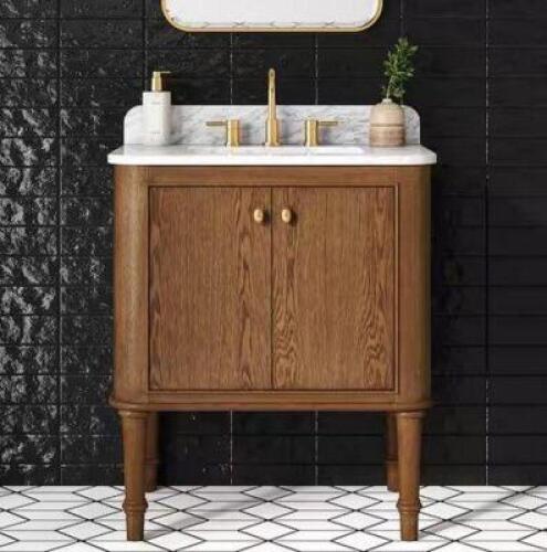 Collette 30 in. Single Sink Cinnamon Oak Bath Vanity with White Carrara Marble Top (Assembled)