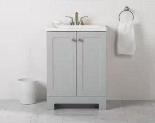24 in. W x 19 in. D x 33 in. H Single Sink Freestanding Bath Vanity in Pearl Gray with White Cultured Marble Top