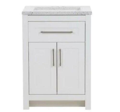 Clady 25 in. Single Sink White Bath Vanity with Silver Ash Cultured Marble Top (Assembled)