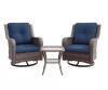3-Piece Wicker Patio Swivel Outdoor Rocking Chair Set with Blue Cushions and Table - 4