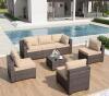 7-Piece Wicker Outdoor Sectional Set with Cushion Sand - 12